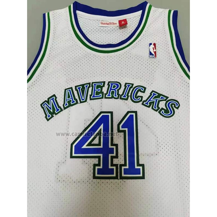 Camiseta Dallas Mavericks Dirk Nowitzki #41 Mitchell & Ness 1998-99 Blanco
